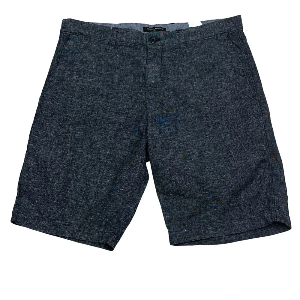 Banana Republic Shorts Mens 34 Grey Aiden Short Linen Cotton Blend Flat Front